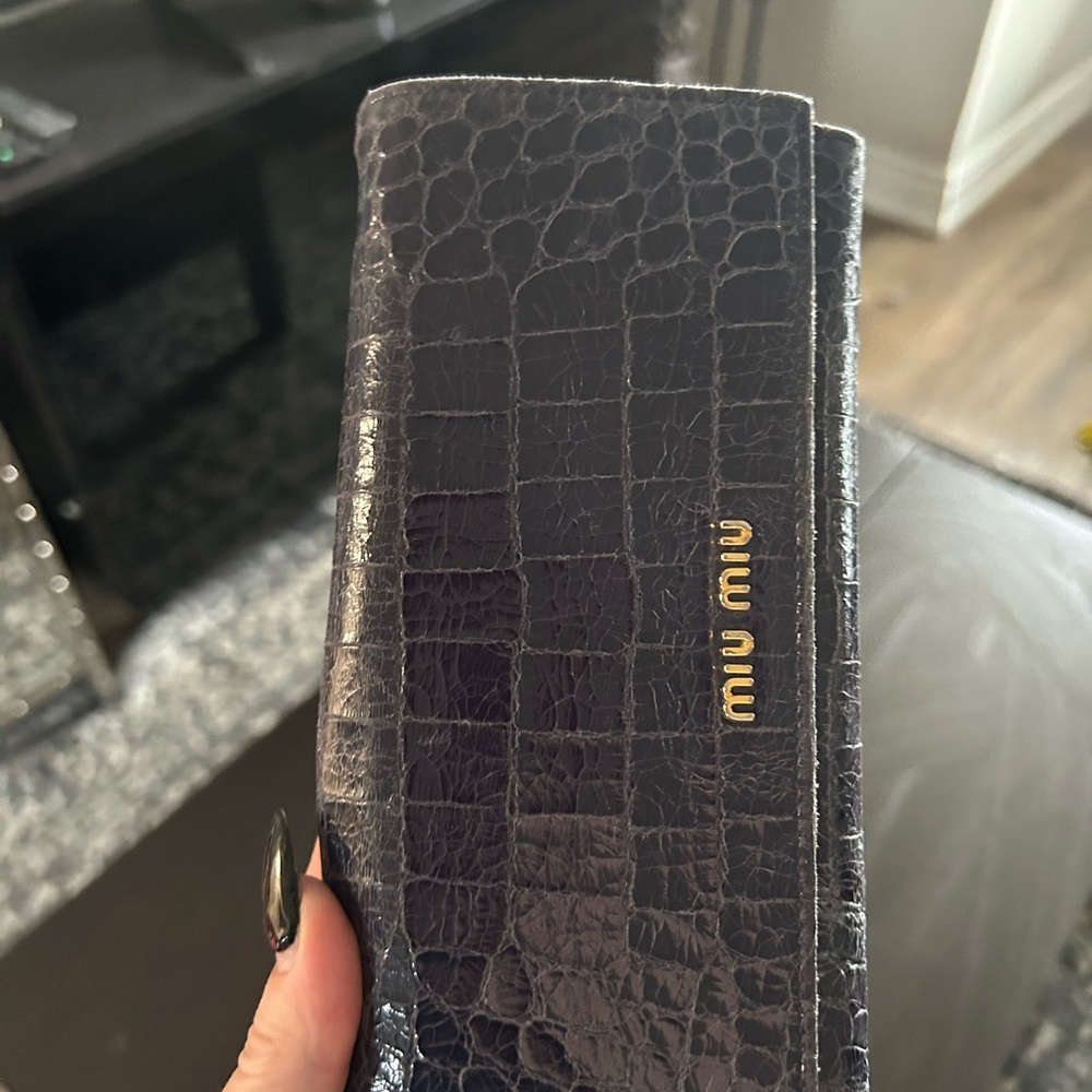 Miu Miu Black Croc-Embossed Key & Card Holder